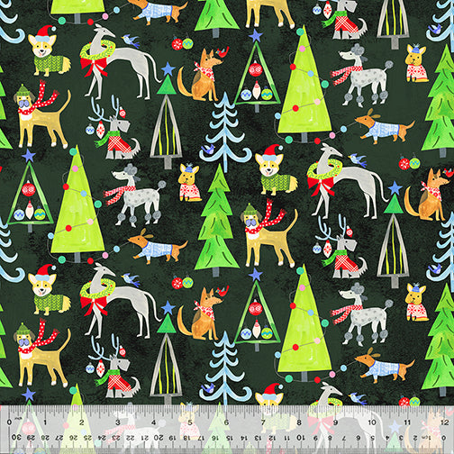 Windham Fabrics Happy Pawlidays by Jill McDonald Christmas Canines 53548 2 Soft Black