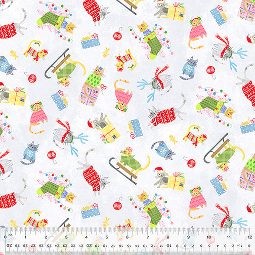 Windham Fabrics Happy Pawlidays by Jill McDonald Meowy Christmas 53549 3 White