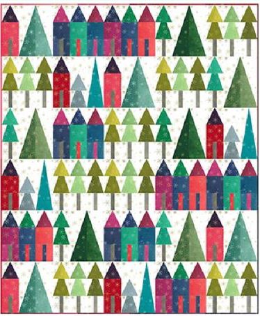 Ombre Christmas Village Quilt Kit featuring Ombre Flurries Metallics by V & Co. for Moda Fabrics