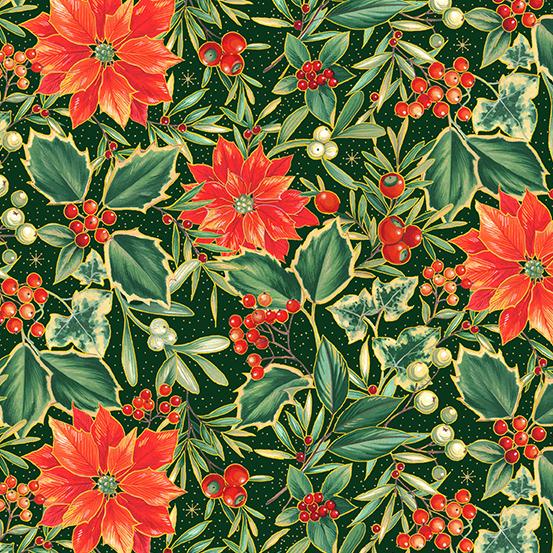 Andover: Makower UK Festive Foliage Poinsettia TP-2289-G Green