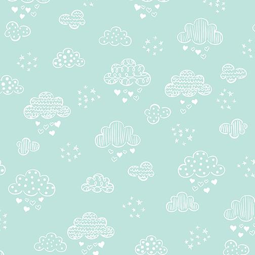 Benartex Sweet Dreams Flannel by Kanvas Studios Dreamy Clouds 12494F 04 Aqua
