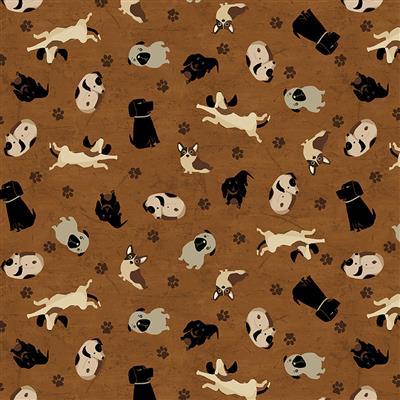 Clothworks A Dog's Life by Dan DiPaolo Tossed Dogs Y3363 14 Light Brown
