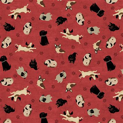 Clothworks A Dog's Life by Dan DiPaolo Tossed Dogs Y3363 4 Light Red
