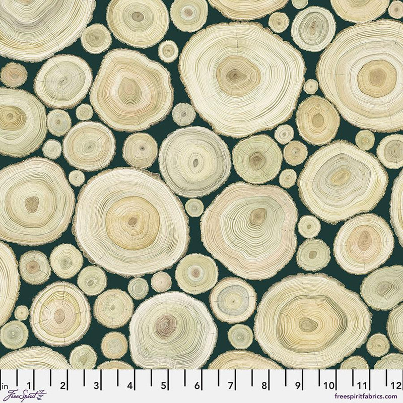 FreeSpirit Fabrics Woodland Blooms by Sanderson Alnwick Logs PWSA037.Forest