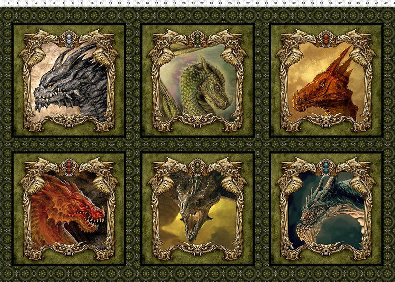In the Beginning Fabrics Dragons "The Ancients" Panel Portraits 11DRG 1 Multi