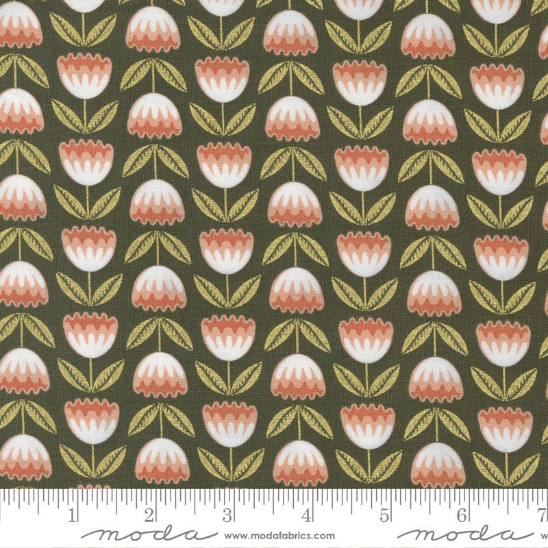 Moda Fabrics Meadowmere by Gingiber Blossoms 48362 33M Forest Metallic