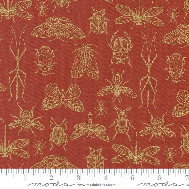 Moda Fabrics Meadowmere by Gingiber Midnight Insects 48364 37M Poppy Metallic