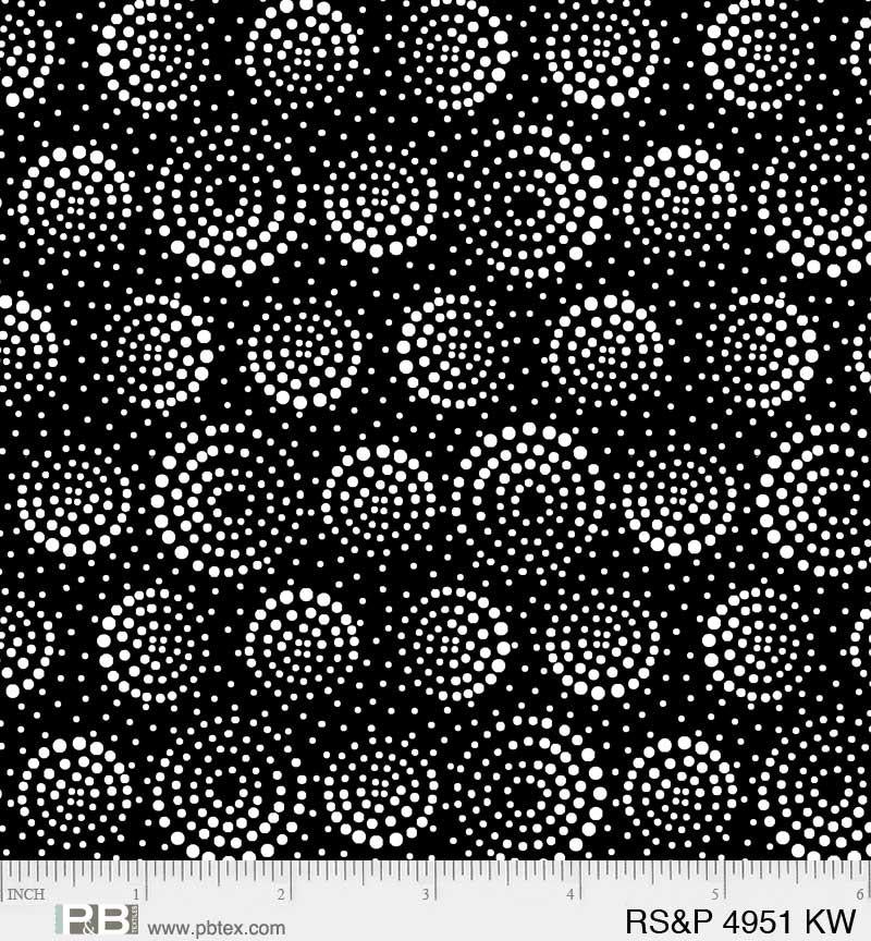 P&B Textiles Ramblings Salt & Pepper Spinning Circles RSPE 4951 KW Black