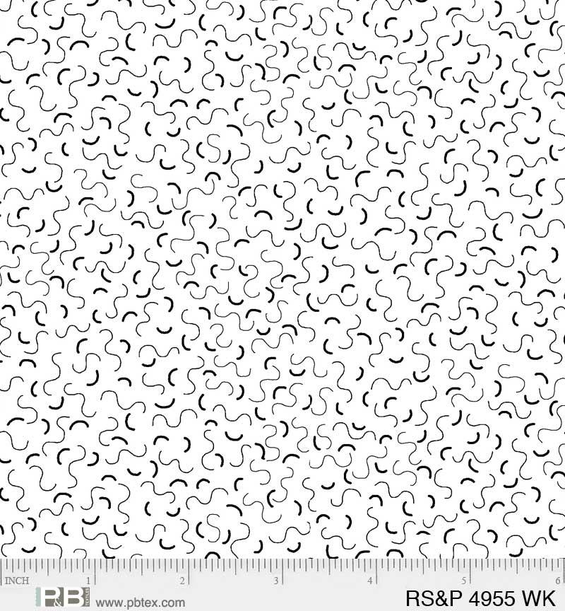 P&B Textiles Ramblings Salt & Pepper Squiggly Lines RSPE 4955 WK White