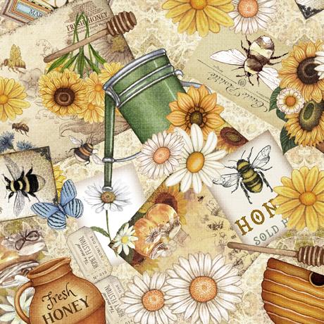 QT Fabrics Sweet as Honey by Dan Morris Bee & Garden Collage 1649 29442 E