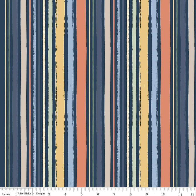 Riley Blake Designs Juvenile Flannel by Echo Park Paper Co. Baby Stripes F11443 Navy