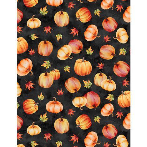 Wilmington Prints Autumn Light by Lola Molina Pumpkin Toss 3022 32106 978 Black