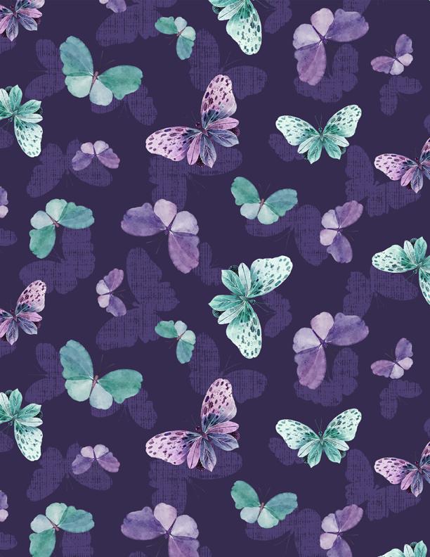 Wilmington Prints Botanical Magic by Lola Molina Butterfly Toss 3022-32069-646 Purple