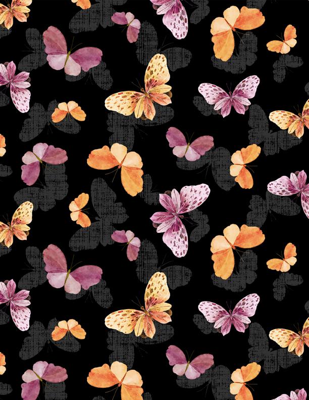 Wilmington Prints Botanical Magic by Lola Molina Butterfly Toss 3022-32069-935 Black