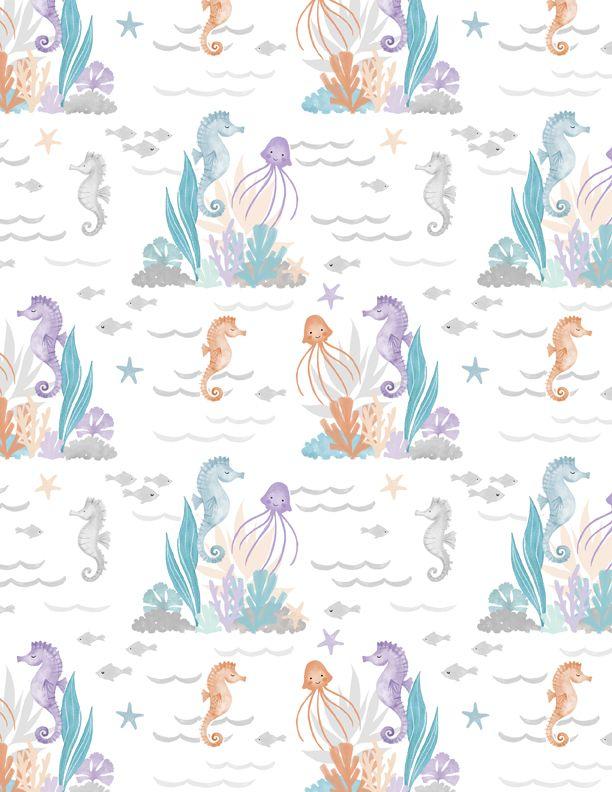Wilmington Prints Underwater Whimsy by Jo Taylor Seahorses 3045 75504 186 White