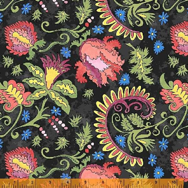 Windham Fabrics Yippie Yi Yo Ki Yay by Laura Heine Awesome Blossom 53235 3 Black