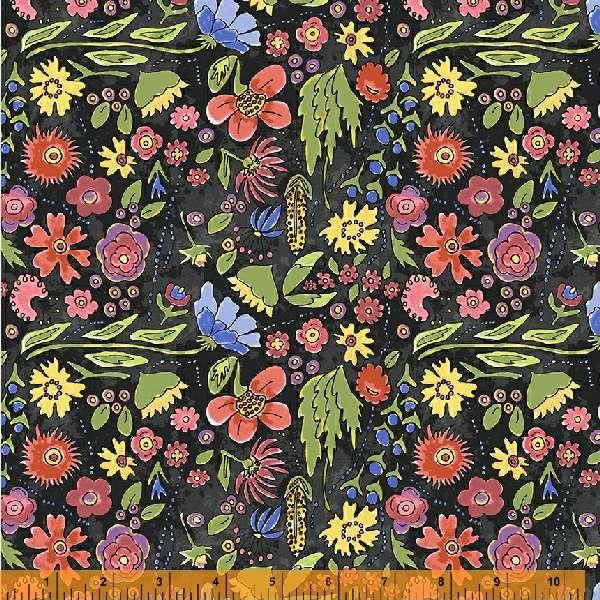 Windham Fabrics Yippie Yi Yo Ki Yay by Laura Heine Prairie Flowers 53236 3 Black