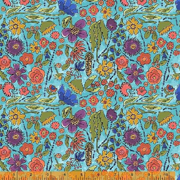 Windham Fabrics Yippie Yi Yo Ki Yay by Laura Heine Prairie Flowers 53236 4 Turquoise
