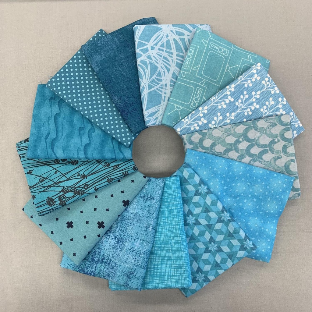 Quilt Basket Bakers Dozen- 13 Turquoise Fat Quarters