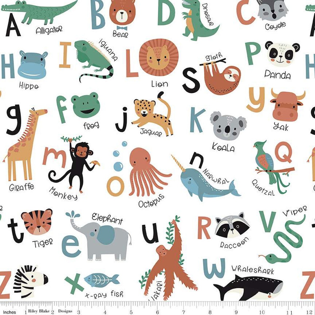 Riley Blake Designs Alphabet Zoo C14090 White