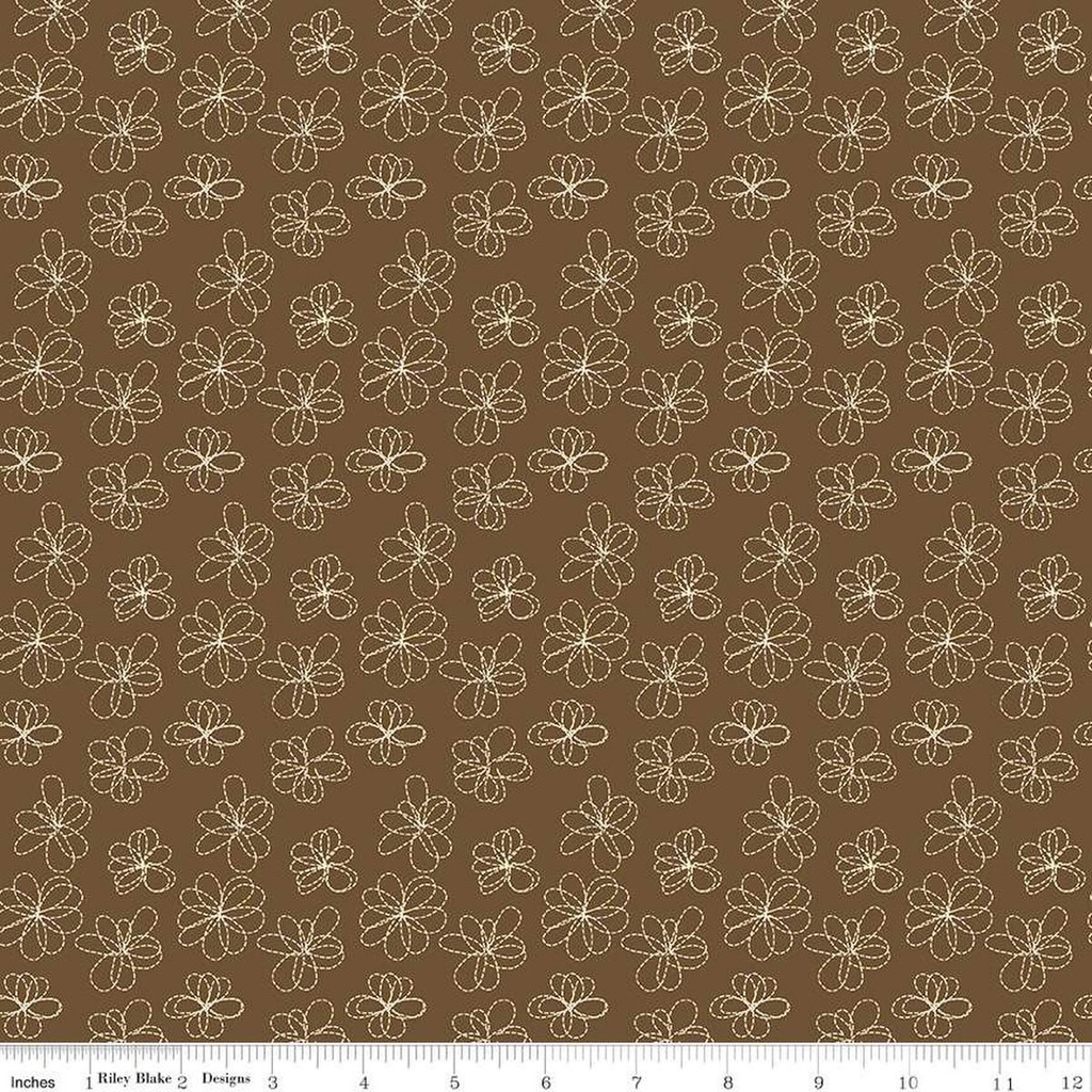 Riley Blake Designs Bumble & Bear by Sandy Gervais Stitched Flowers C12675 Brown