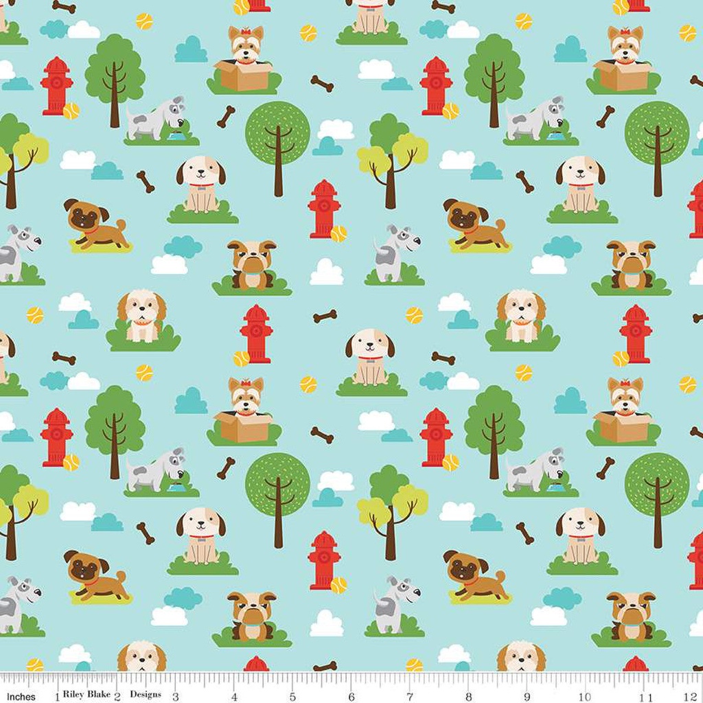 Riley Blake Designs Pets Dogs C13650 Aqua