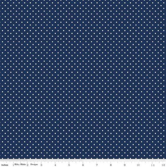 Riley Blake Designs Swiss Dot White on Navy C670 21 Navy