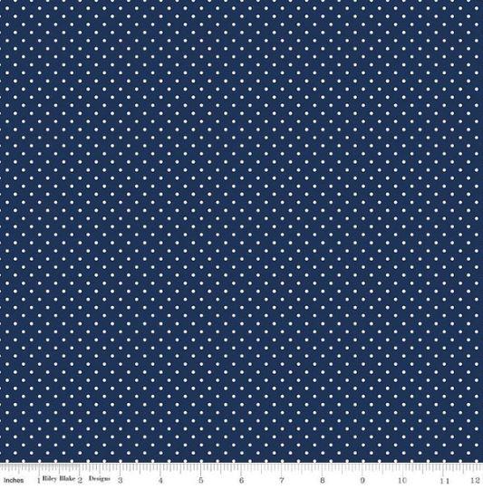 Riley Blake Designs Swiss Dot White on Navy C670 21 Navy