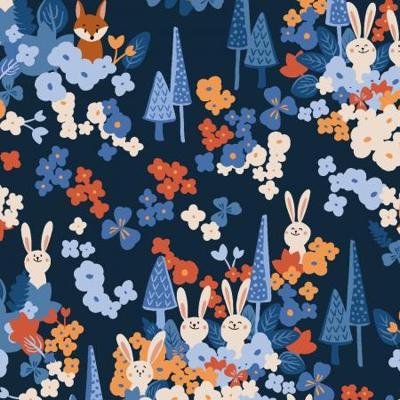 RJR Fabrics Neighboring Woods Rabbit & Fox RJ4500 NA3 Navy