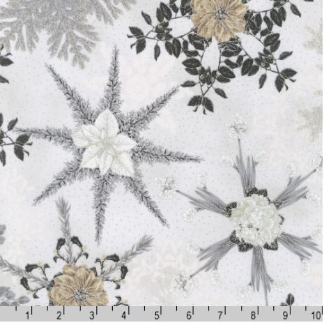 Robert Kaufman Fabrics Holiday Flourish-Snow Flower SRKM 21596 303 Blanc