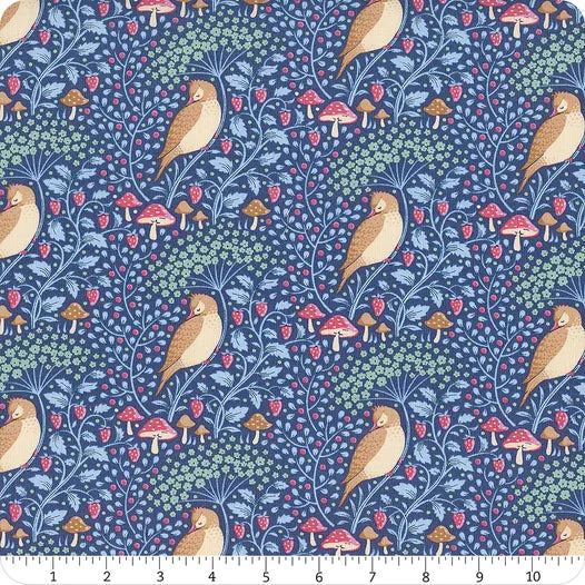 Tilda Fabrics Hibernation 100523 Sleepy Bird Denim