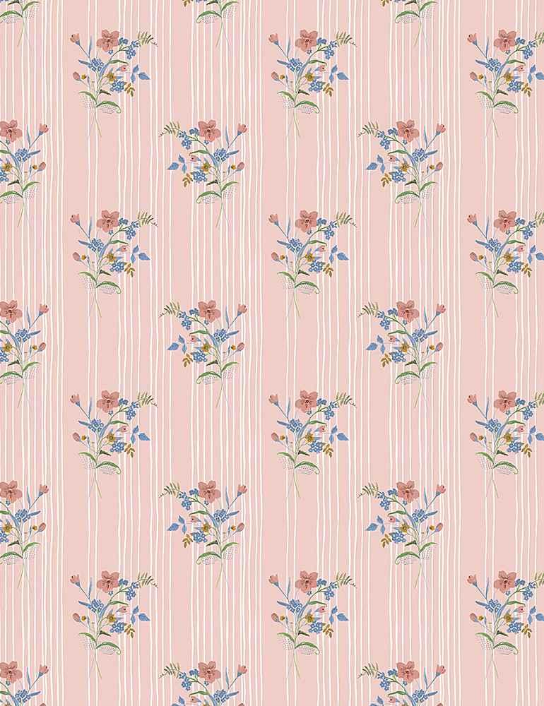 Timeless Treasures Rachel Digital Print by Rachel Grant Posies on Stripes CD1102 Pink