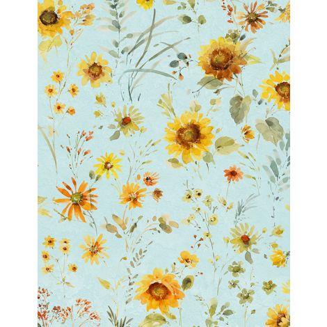 Wilmington Fabrics Sunflower Sweet by Lisa Audit Flowers 3041 17793 457 Light Teal