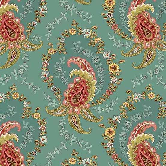 Andover Fabrics Primrose by Laundry Basket Quilts Paisley A 522 T Teal