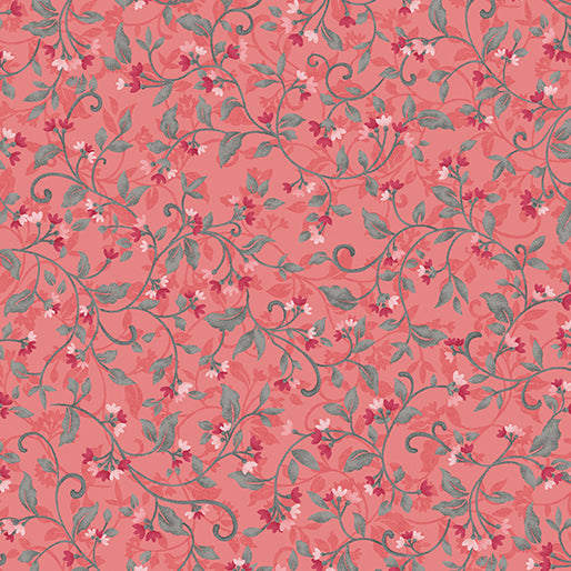 Benartex Fabrics Wander Lane II by Nancy Halvorsen Snowdrop 13654 26 Coral