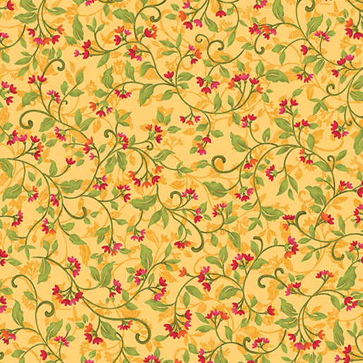 Benartex Fabrics Wander Lane II by Nancy Halvorsen Snowdrop 13654 30 Gold