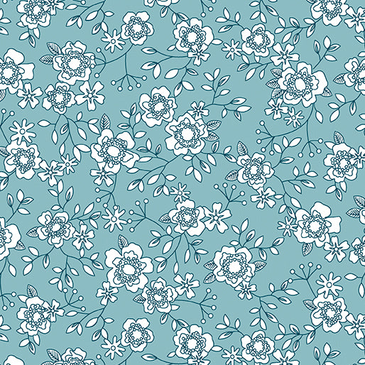 Benartex Fabrics Wander Lane II by Nancy Halvorsen Winter Rose 13653 84 Teal