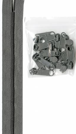 By Annie 4 Yards #4.5 zipper chain 16 Extra Large Coordinated Pulls ZIPYD-110 Pewter