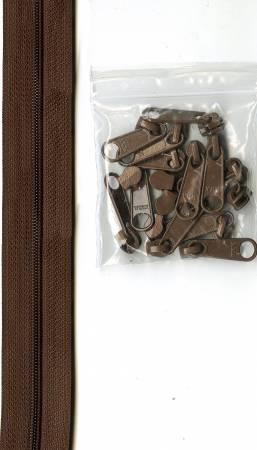 By Annie 4 Yards #4.5 zipper chain 16 Extra Large Coordinated Pulls ZIPYD-140 Seal Brown