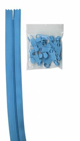 By Annie 4 Yards #4.5 zipper chain 16 Extra Large Coordinated Pulls ZIPYD-214 Parrot Blue