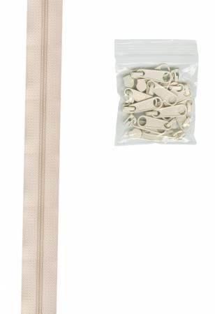 4 Yards #4.5 zipper chain 16 Coordinated Pulls ZIPYD-102 Ivory
