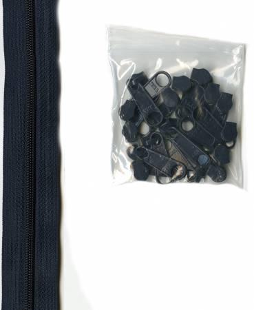 By Annie 4 Yards #4.5 zipper chain 16 Extra-Large Coordinated Pulls ZIPYD-235 Navy