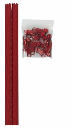 By Annie 4 Yards #4.5 zipper chain 16 Extra-Large Coordinated Pulls ZIPYD-265 Hot Red