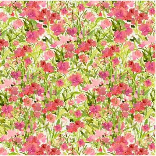 Clothworks My Happy Place Digital Print by Sue Zipkin Dianthus Y3627 39 Coral