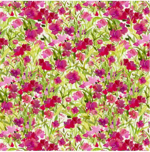Clothworks My Happy Place Digital Print by Sue Zipkin Dianthus Y3627 75 Dark Raspberry