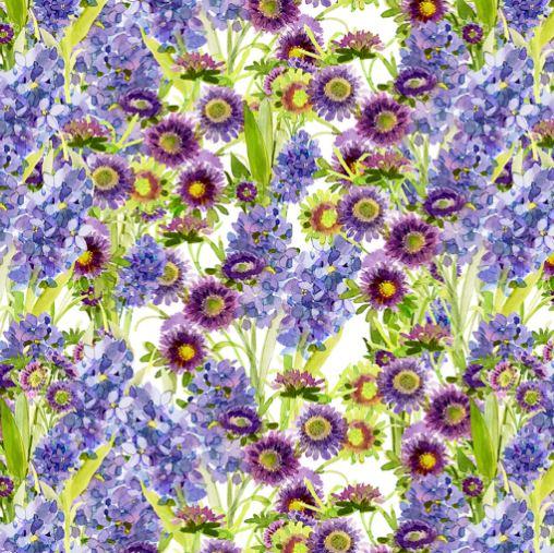 Clothworks My Happy Place Digital Print by Sue Zipkin Hyacinths Y3626 27 Purple