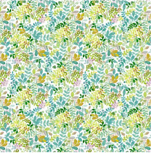 Clothworks My Happy Place Digital Print by Sue Zipkin Leaves & Buds Y3629 103 Light Teal
