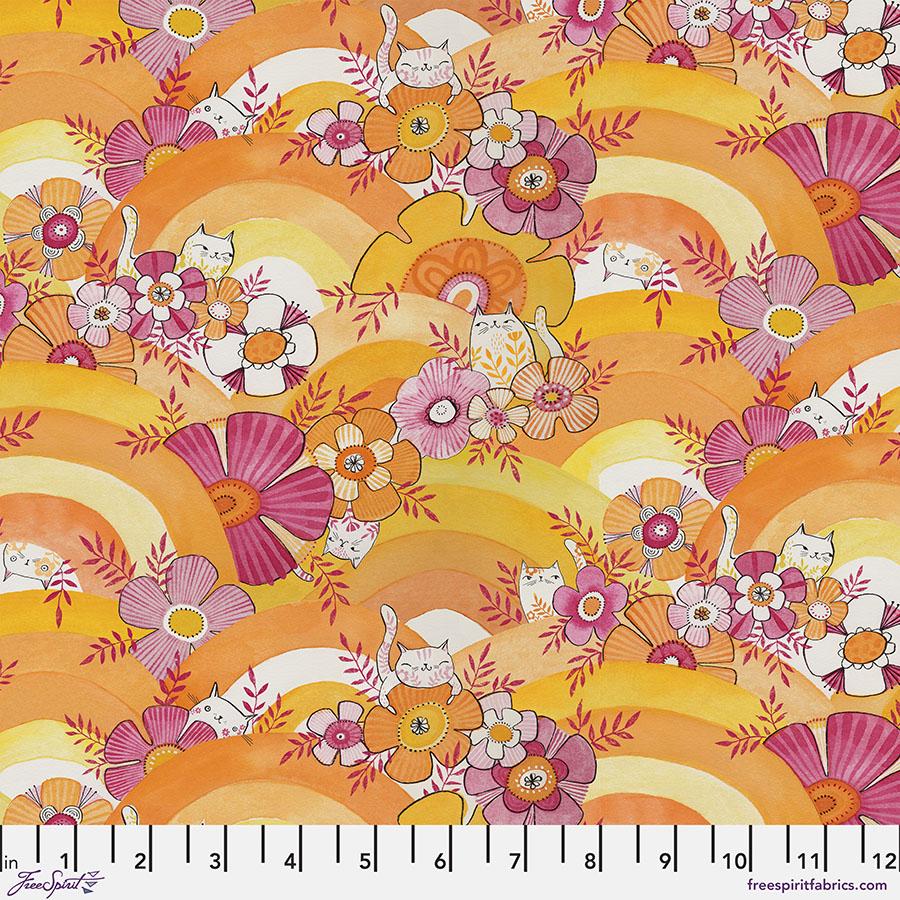 FreeSpirit Fabrics Here Kitty Kitty by Cori Dantini Happy Cat PWCD053.XOrange