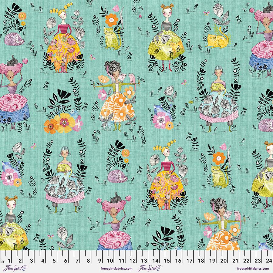 FreeSpirit Fabrics Here Kitty Kitty by Cori Dantini Large Cat Mom PWCD046.XAqua