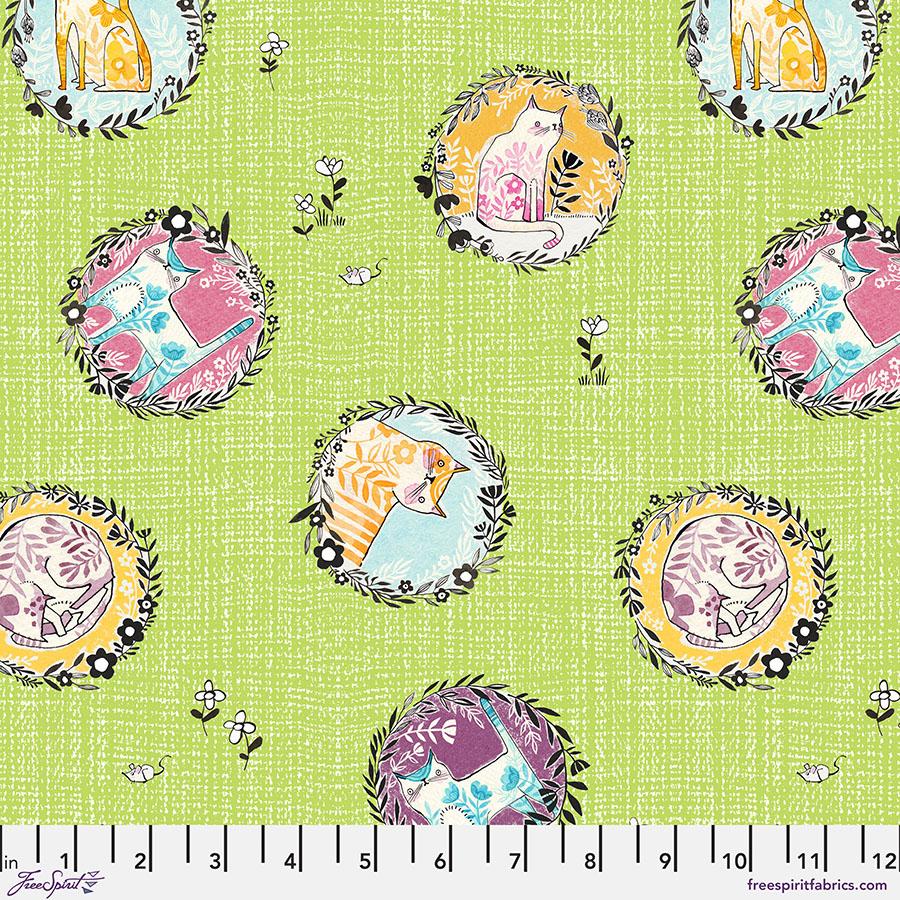 FreeSpirit Fabrics Here Kitty Kitty by Cori Dantini Peek-a-boo PWCD057.XGreen